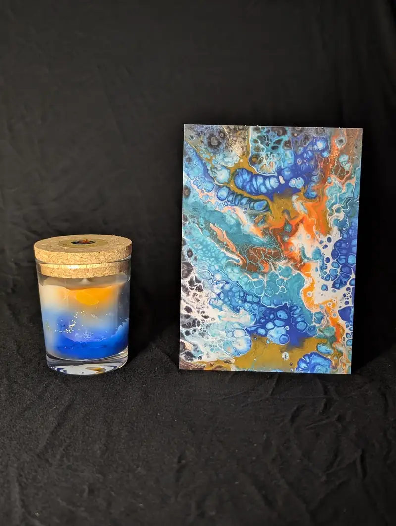 Bougie Garonne Profonde — Violette poudrée, fragment de toile Gloria Olarte, Flamme Garonne - détail 2